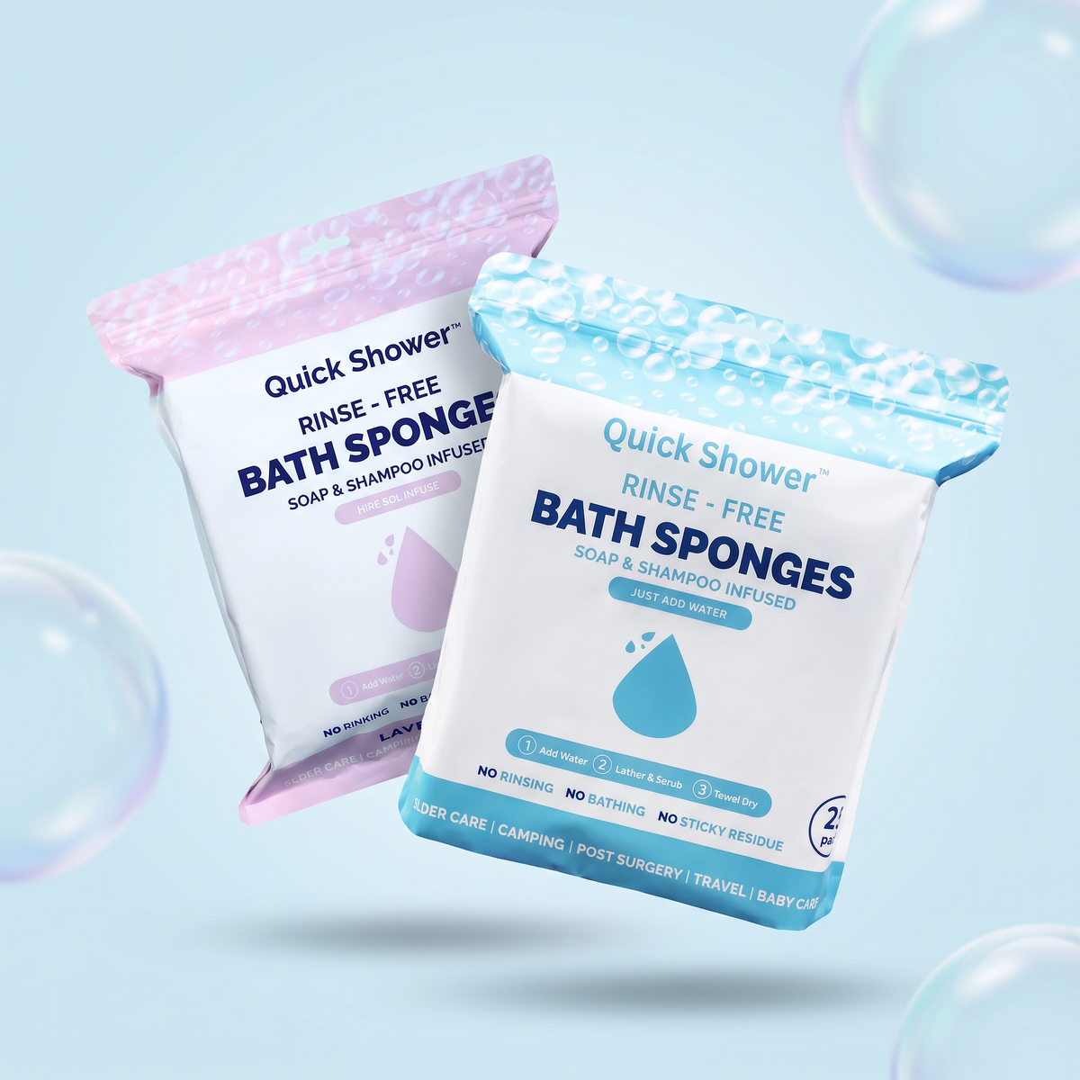 Quick Shower rinse-free bath sponges, Original and Lavender