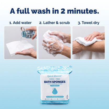 A full wash in 2 minutes: add water, lather and scrub, towel dry