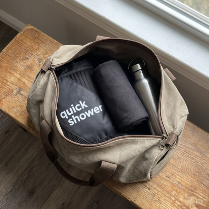 Quick Shower towel packed in a gym bag