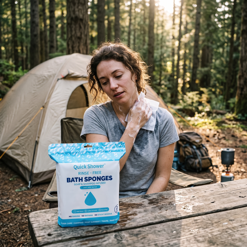Washing at a campsite with Quick Shower